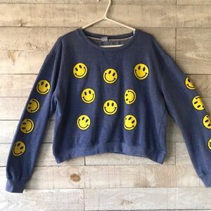 Smiley faces cotton poly relaxed crop sweatshirt